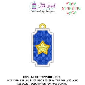 Star Free Standing Lace Ornament, Gift Tag Machine Embroidery Design, FSL Christmas Decoration, FSL Christmas Ornament, Instant Download