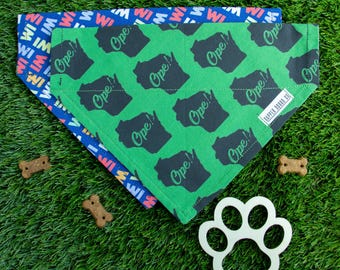 Funny Wisconsin Dog Bandana: Reversible Ope! Slide-On Collar Scarf