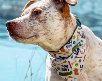 Reversible Dog Bandana: Lake & Pine Tree Print, Over-the-Collar Scarf
