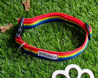 Rainbow Stripe Dog Collar: Adjustable Quick Release 1"