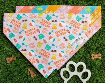 Reversible Summer Dog Bandana: Beach Please, Suns Out Tongues Out - Over the Collar Scarf