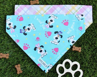 Easter Dog Bandana, Reversible Dog Bandana, Over the Collar Bandana, Bunny Pups, Pastel Plaid, Gift for Dog, Slip on Bandana, Cotton Scarf