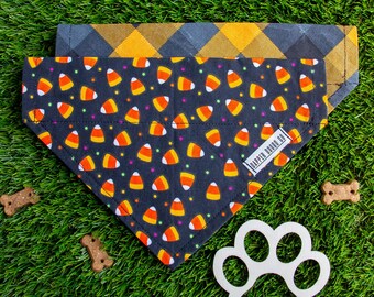 Halloween Dog Bandana: Reversible Candy Corn & Plaid, Over-the-Collar