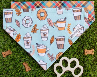 Reversible Pumpkin Spice Dog Bandana: Autumn Plaid, Slide-On the Collar