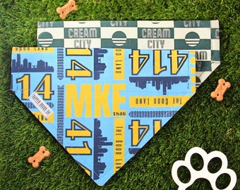 Reversible Milwaukee Dog Bandana: 414 The Good Land & Cream City Flag