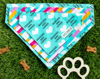 Adoption Dog Bandana: Reversible Slide-On Collar Scarf, Rescued & Loved