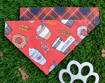 Reversible Fall Dog Bandana: Pumpkin Spice & Plaid, Over-the-Collar