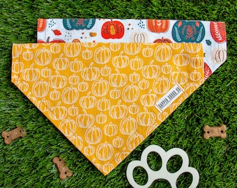 Reversible Pumpkin Dog Bandana: Slide-On Fall Scarf