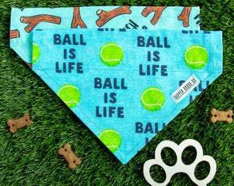 Funny Dog Bandana: Reversible Slide-On the Collar Scarf, Ball is Life & Branch Manager