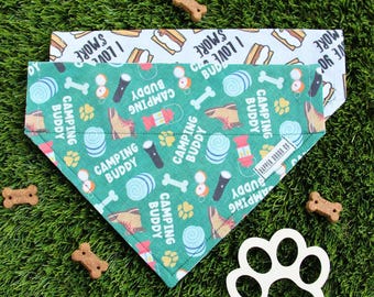 Personalized Summer Dog Bandana (Over the Collar Reversible), Camping Buddy & I love you S'more, Gift for dog Parent