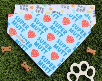 Personalized Summer Dog Bandana, Over the Collar Reversible, Super Mutt & Just Here For the Treats, Do, Pet Parent Gift