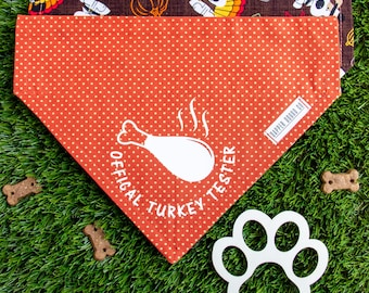 Omkeerbare Thanksgiving-hondenbandana: officiële kalkoentester, herfstsjaal