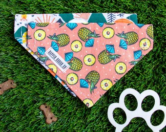 Reversible Dog Bandana: Summer Campers & Pineapple Tiki Drink- Slide-On Dog Scarf