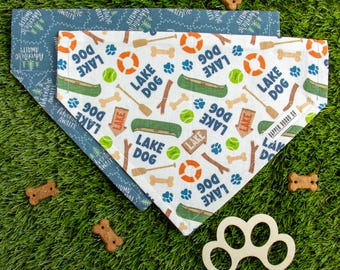 Reversible Dog Bandana: Lake Dog & Pine Tree Adventure, Slide-On Collar
