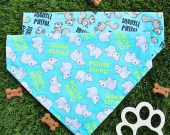 Personalized Dog Bandana, Slip on Bandana, House Hippo & Squirrel Patrol, Dog Birthday Gift