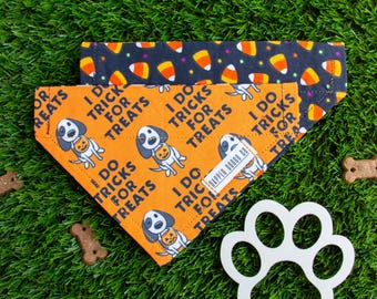 Reversible Halloween Dog Bandana: Candy Corn & Tricks for Treats