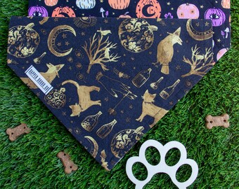 Omkeerbare Halloween-hondenbandana: spookachtig goud en paddenstoelenpompoenen