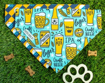 Reversible Milwaukee Dog Bandana: Craft Beer & MKE Flag, Slide-On Scarf