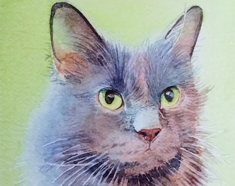 Custom Watercolor Pet Portrait, Dog Cat Painting From Photo