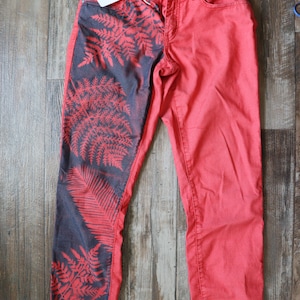 Upcycled Cyanotype Printed Red prAna Jeans - Size 6 (Run Big)