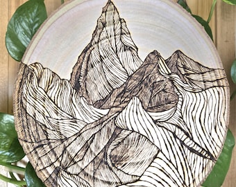 Mountain Art Woodburning Wall Decor - Handmade Pyrography Art