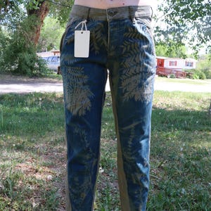 Upcycled Cyanotype Printed Green prAna Cropped Jeans - Size 6