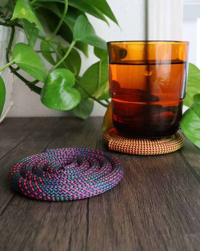 Recycled Rock Climbing Rope Drink Coaster - Upcycled Drinkware image 1