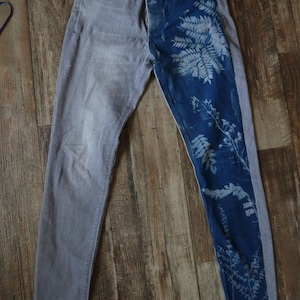 Upcycled Cyanotype Printed Express Stretch Skinny Jeans - Size 6 (Run Small)