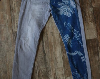 Upcycled Cyanotype Printed Express Stretch Skinny Jeans - Size 6 (Run Small)