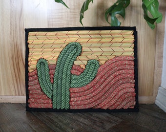 Recycled Climbing Rope Wall Art - 12" x 9" - Cactus Desert Scape