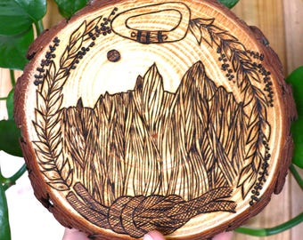 Mountain Rock Climbing Art Woodburning Wall Decor - Handmade Pyrography Art