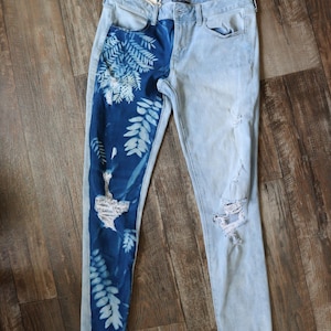 Upcycled Cyanotype Printed American Eagle Super Stretch Skinny Jeans - Size 8 Long