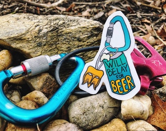 Pegatina de escalada en roca "Will Belay for Beer"
