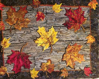 Fall Leaves On The Deck-Rug Hooking PATTERN on Rug Warp / Linen / Burlap / Paper