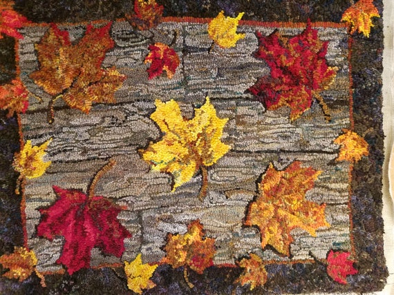 Fall Leaves On The Deck-Rug Hooking PATTERN on Rug Warp / Linen / Burlap / Paper
