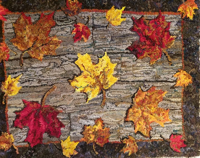 Fall Leaves On The Deck-Rug Hooking PATTERN on Rug Warp / Linen / Burlap / Paper
