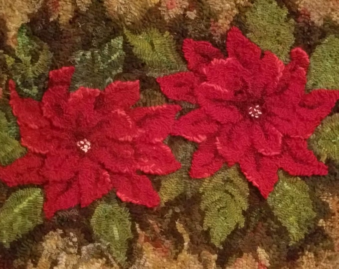 Poinsettia Pair - Rug Hooking PATTERN on Linen / Monk's Cloth / Burlap