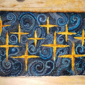 Stelle ispirate a Van Gogh - MOTIVO per tappeto con uncinetto su ordito di tappeto / lino / juta / carta
