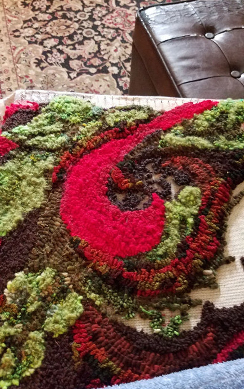 Mossy Leaves & Scrolls - Rug Hooking PATTERN on Rug Warp / Linen ...