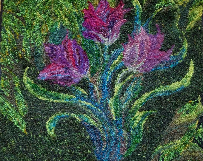 Parrot Tulips #1-Rug Hooking PATTERN on Rug Warp / Linen / Burlap / Paper