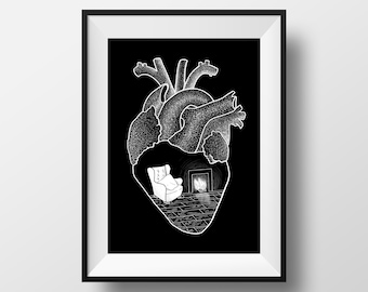 Anatomical Heart A5 Print - Home Is Where The Heart Is, love, new home gift, anatomy wall art, tattoo design, cardiologist, medical student