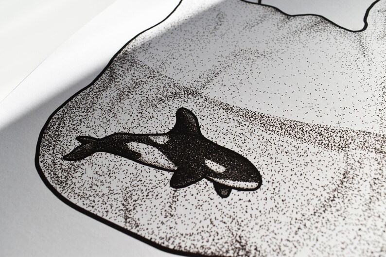 A4 Whale Wall Art - hand drawn recycled paper print, Plastic Pollution Awareness Eco Friendly Trash Stickers, home decor, modern image 2