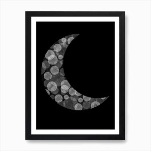 A3 Illustrative Moon Wall Art Print - Geometric, patterned celestial crescent moon, Fine Art Print, full moon lunar moon phases