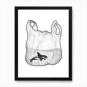 A4 Whale Wall Art - hand drawn recycled paper print, Plastic Pollution Awareness Eco Friendly Trash Stickers, home decor, modern image 1