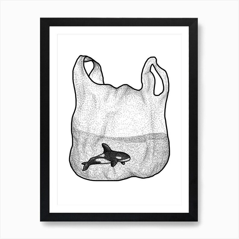 A4 Whale Wall Art - hand drawn recycled paper print, Plastic Pollution Awareness Eco Friendly Trash Stickers, home decor, modern image 1