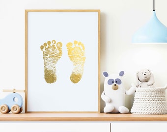 Impresiones personalizadas de láminas para bebés recién nacidos: oro, hecho a mano, recuerdo de huellas de manos o huellas de bebés, impresión de memoria, regalo para nuevos padres, arte conmemorativo