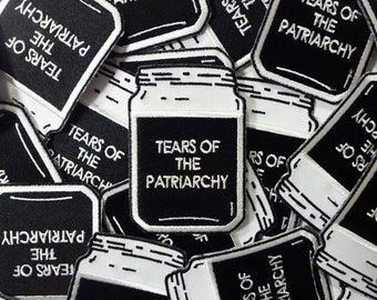 Tears of The Patriarchy Patch - Sew Iron on, Iron-On Patch, Feminist Badge, Jar Patch, DIY Embroidery, Embroidered Applique Black Goth Patch