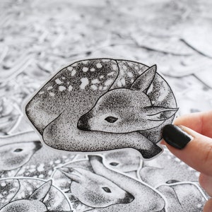 Ciervo vinilo die corte pegatinas - bebé fawn Stag Forest Animal Antler, ilustración de tatuajes, arte blanco y negro