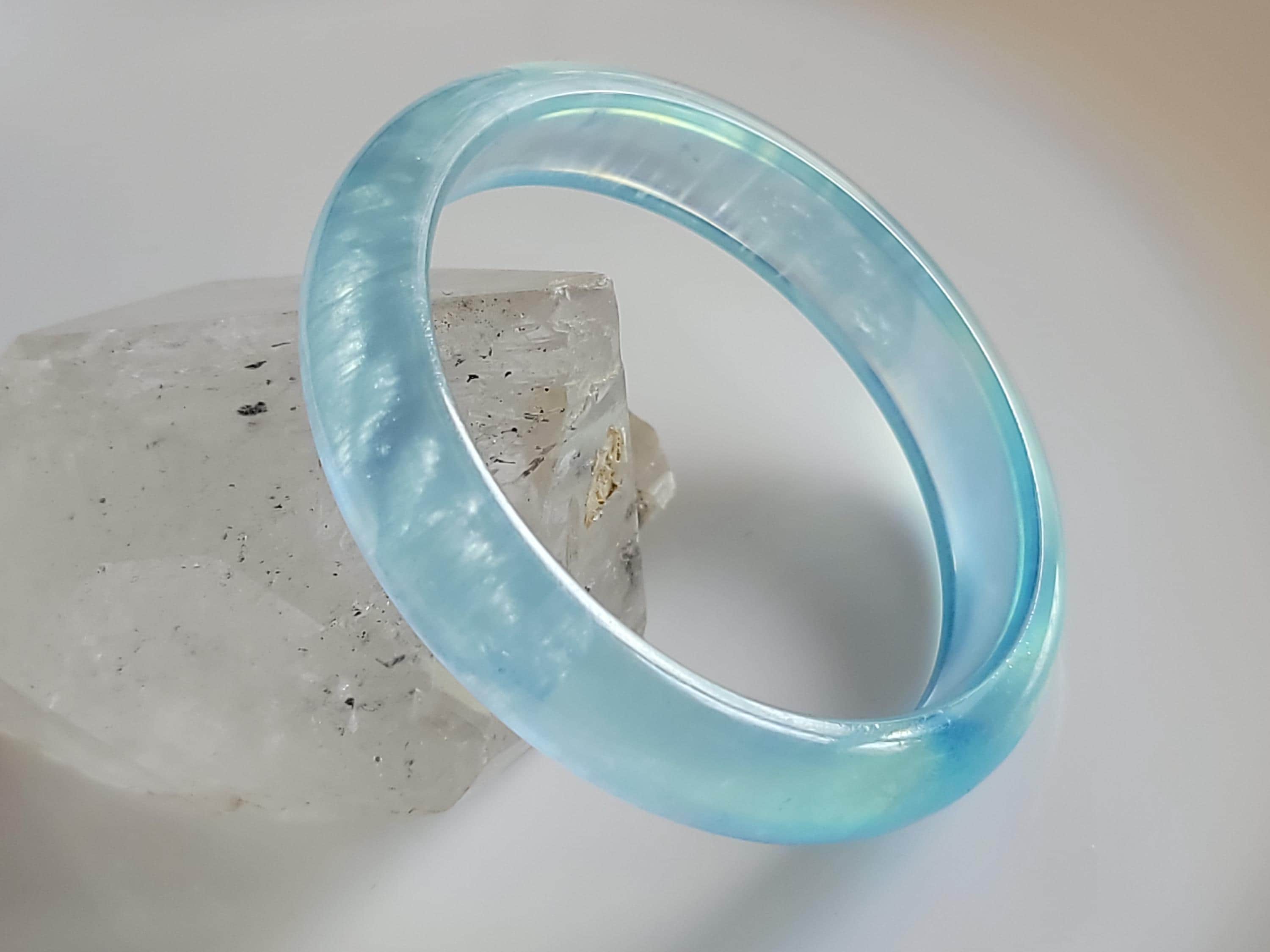 57 mm 天然ブルーアクアマリン宝石半透明バングルブレスレット (#162 