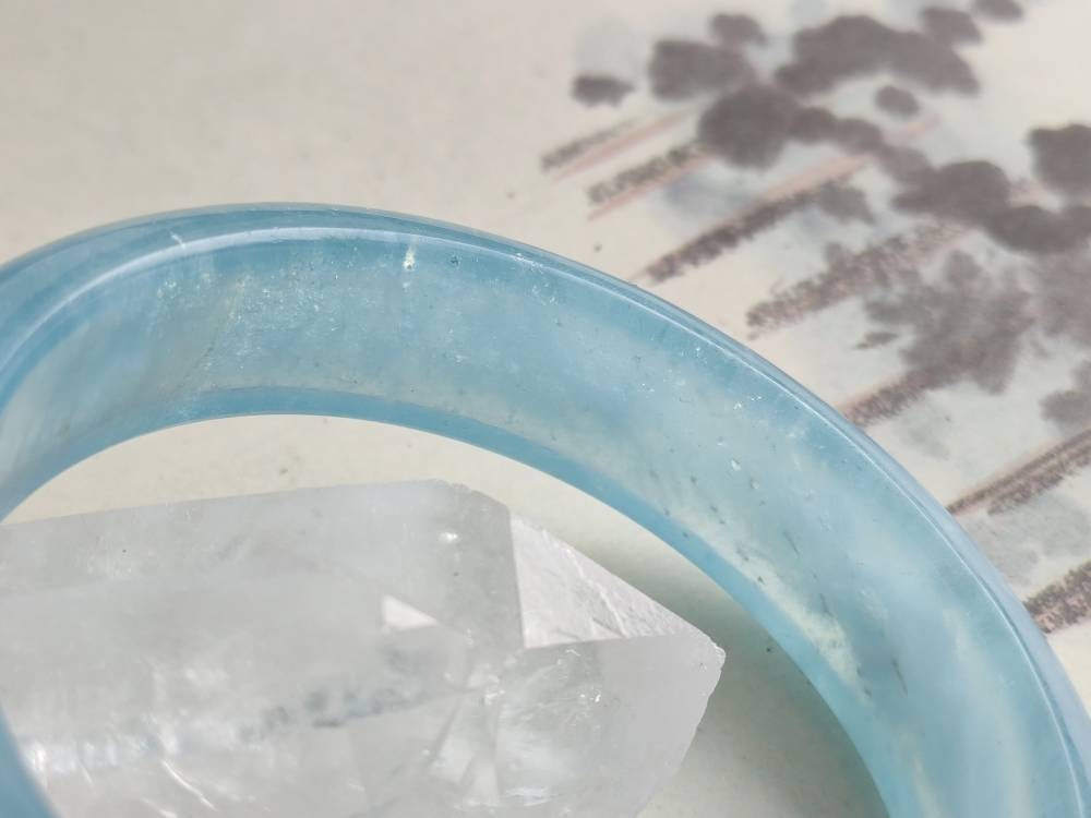 56.8 mm天然ブルーアクアマリン宝石バングルブレスレット（#57